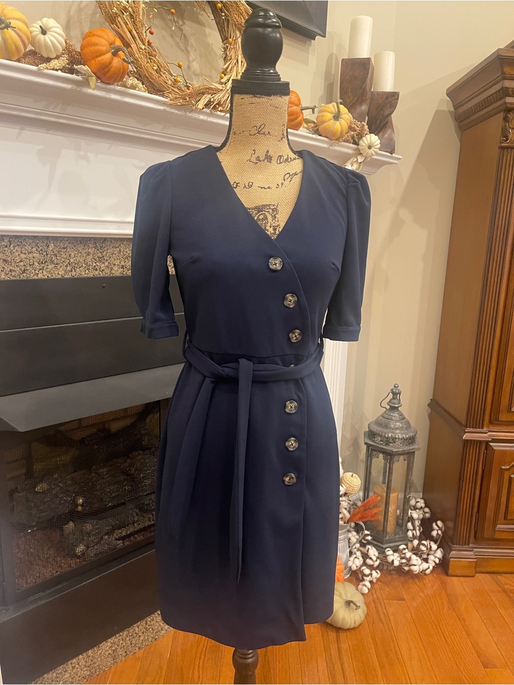 Cato Navy Blue Fitted Button Down Business Dress Size 2